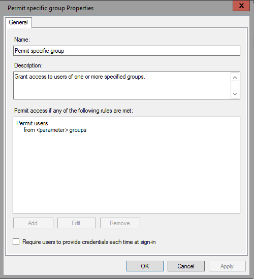Screenshot that shows an example of a parameterized policy template.