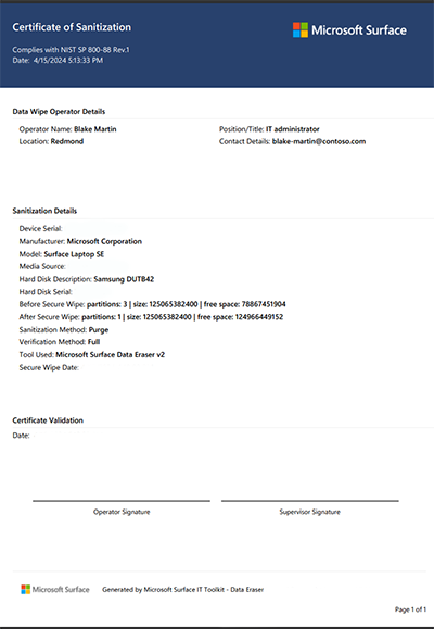 Screenshot that shows an example Certificate.
