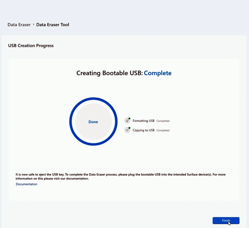 Screenshot of USB Creation Progress page.