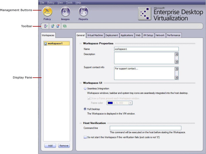 Screenshot of the MED-V Management Console.