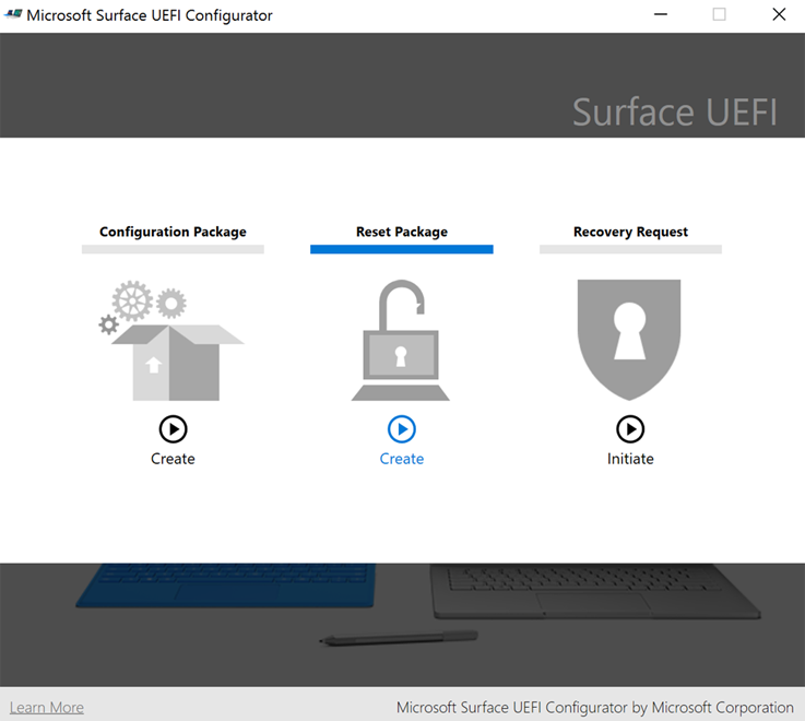 Select Reset Package to create a package to unenroll Surface device from SEMM.