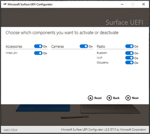 Surface Hub UEFI settings.