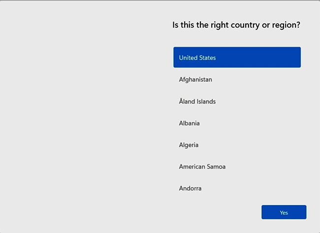 Screenshot of Select your region.