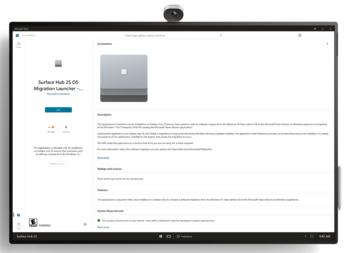 Screenshot of Surface Hub 2S OS Migration Launcher.