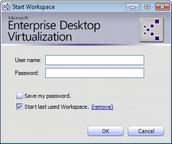 Screenshot of Enterprise Desktop Virtualization sign-in dialog.