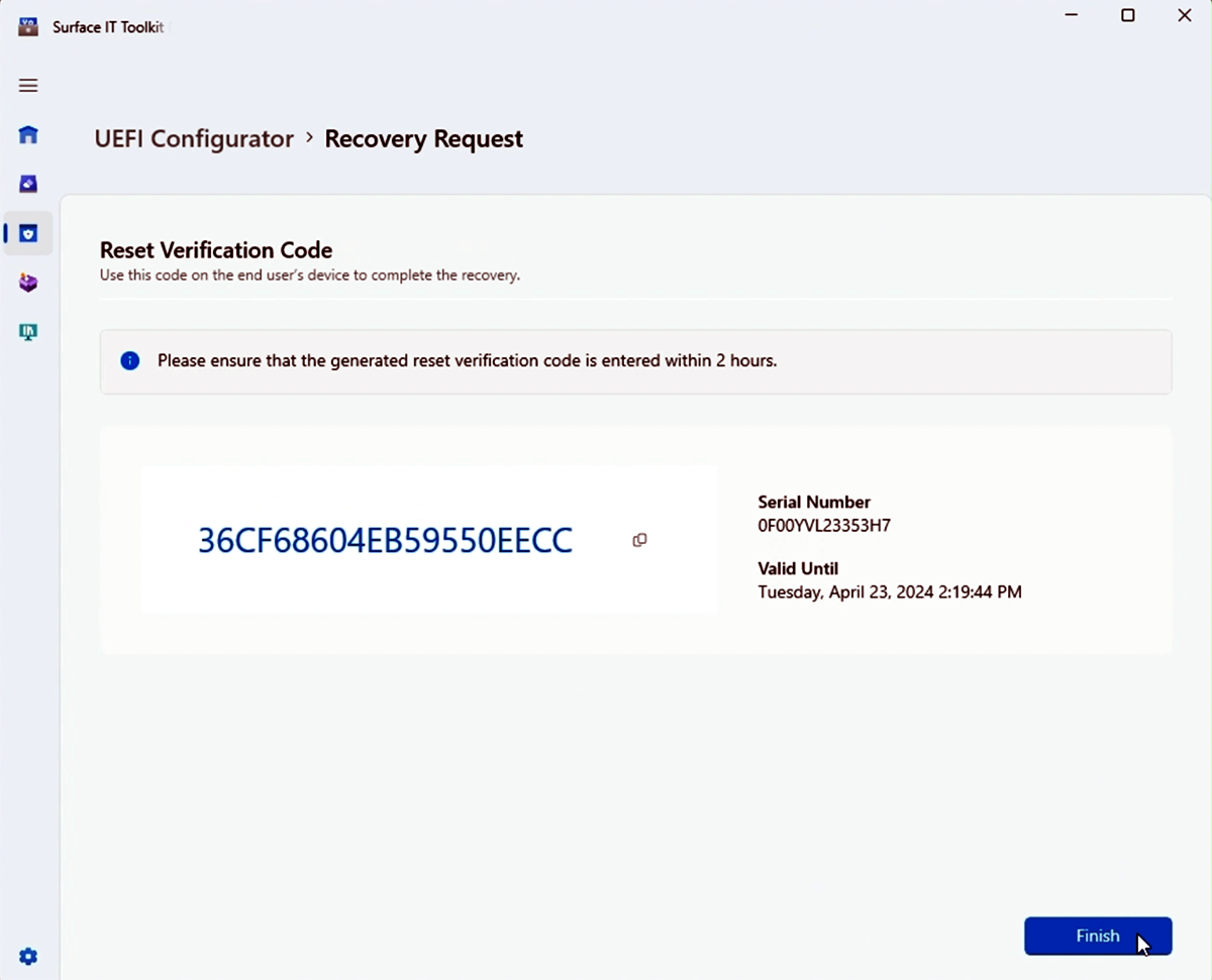 Screenshot that shows completion of Recovery Request.