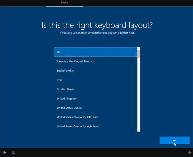 Confirm keyboard layout.