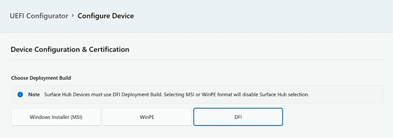 Screenshot of choose Deployment Build for Surface Hub.