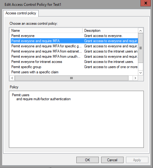 Screenshot that shows how to edit the Access Control Policy.