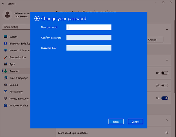 Screenshot showing Change your password.