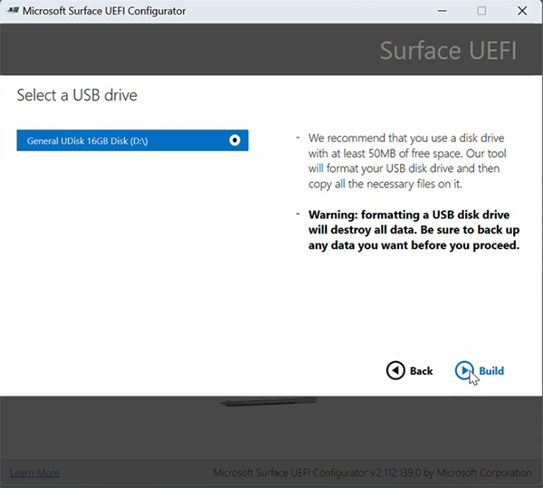 Screenshot showing screen to build UEFI DFI Package