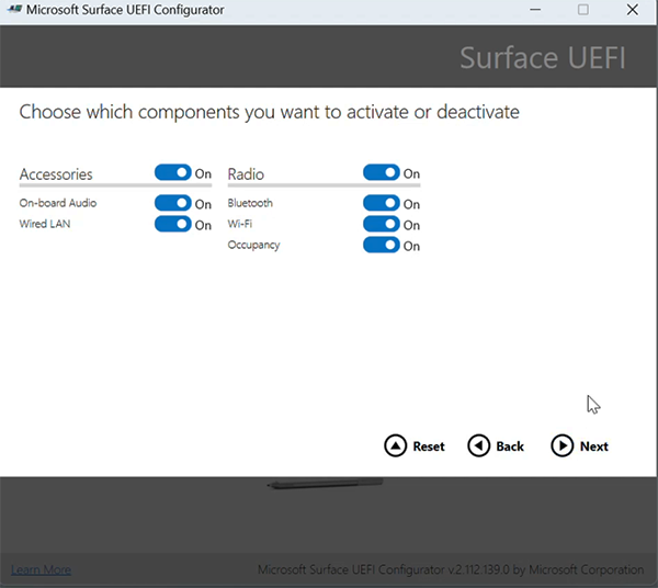 Screenshot showing components to activate or deactivate.