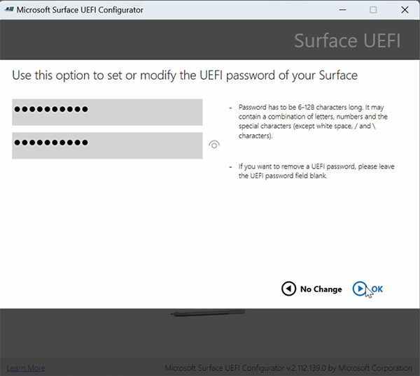 Screenshot showing screen to set UEFI password