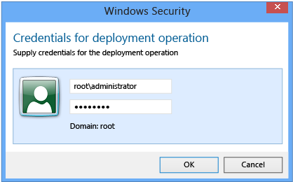 Screenshot that shows where you supply the credentials for deployment operation.